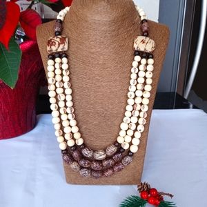Tagua and Acai Seed Necklace, Natural Colors